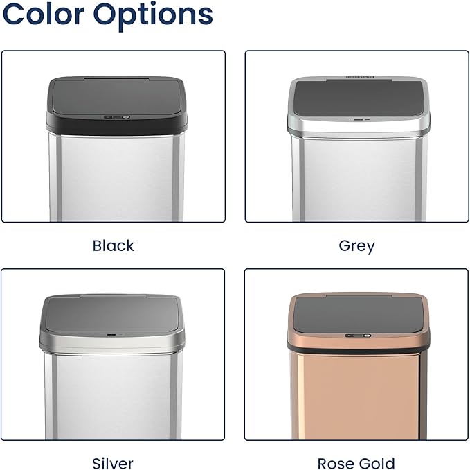 Ninestars 13 Gallon Automatic Trash Can, 50L Touchless Motion Sensor Garbage Can with Odor-Sealing Lid, Rectangular Stainless Steel, Silver Trim