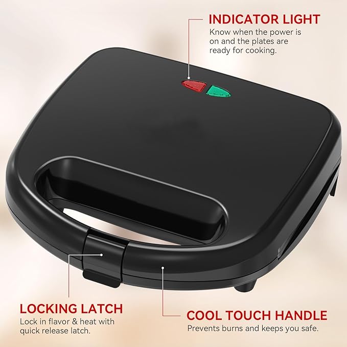 OSTBA Sandwich Maker, 2 Slice Grilled Cheese Maker with Non-stick Triangle Plates, Indicator Lights, Cool Touch Handle, Easy to Clean and Store, 750W