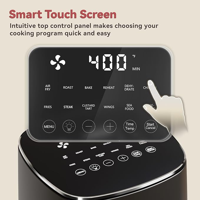 CARORI 6QT Air Fryer with Viewing Window, 12 Cooking Presets, 1700W Fast & Even Cooking, Max 400℉ Crisping, Bake, Roast, Reheat & Dehydrate, Large Nonstick Basket, Dishwasher Safe