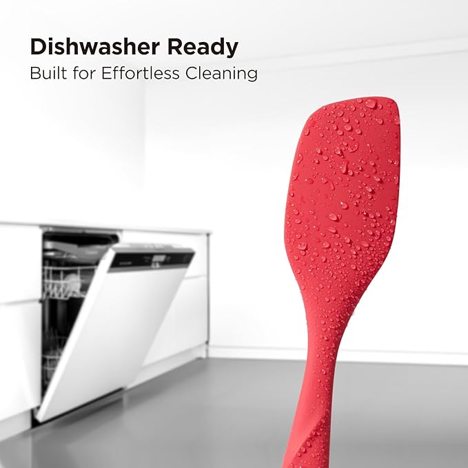 Kitchen Mama WaltzGrip Platinum Silicone Scraping Spatula: Heat Resistant, Seamless, Non Stick for Frying Pan Cookware, Safe, Flexible Bowl Scraper - Ideal for Mixing, Baking, Stirring (Red)