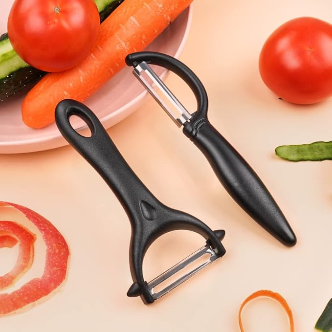 AUAUY 2PCS Potato Peeler, Y and I-Shaped Swivel Vegetable Peeler Set, Fruit Peeler for Kitchen, Non-Slip Grip Peeler, Ergonomic Handle Sharp Blade Stainless Steel Peeler（Black）