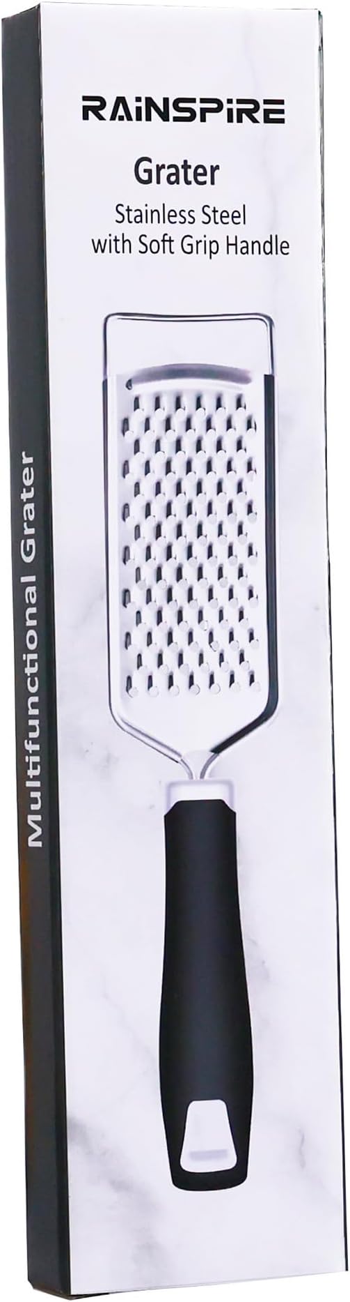 Rainspire Professional Cheese Graters for Kitchen Stainless Steel Handheld, Metal Lemon Zester Grater With Handle For Cheese, Chocolate, Spices, Kitchen Gadgets And Tools, Soft Grip Handle, Black
