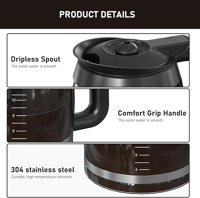 CE251 12-Cup Glass Carafe Pot Replacement Compatible with Ninja Coffee Brewer Maker, Fit Models CE251 CE201 CE201C CE200 CE200C Model# XGLSLID200, 1 Pack