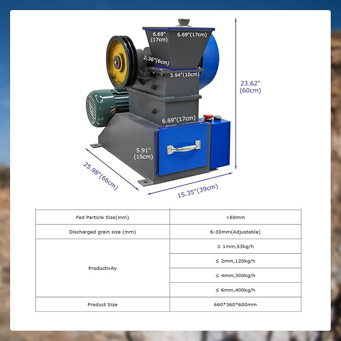 Rock Crusher 220V Mini Jaw Crusher Can Crusher Steel Stone Grinder Industrial Shredder Rock Crusher Machine 2.2KW Ore Coal Stone Crushing Machine 100x60 mm