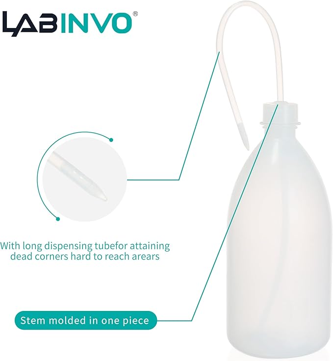4pcs of Economy Wash Bottles, Vol.1000ml (34oz), Narrow-Mouth Squeeze Bottles Bottles, LDPE Material, with Long Dispensing Tube,IN-WBNL1000
