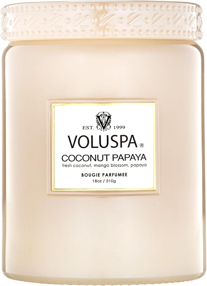Voluspa Coconut Papaya, Large Candle Jar, 18 oz, 100 Hour Burn Time, Coconut Wax for Clean Burning, Handcrafted in The USA