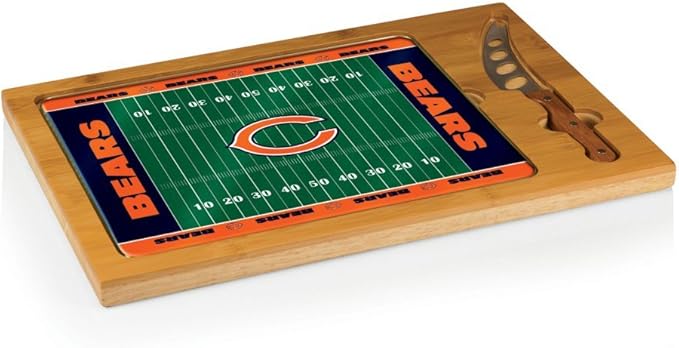 PICNIC TIME NFL Football Field Icon Glass Top Cutting Board & Knife Set, (Parawood & Bamboo)