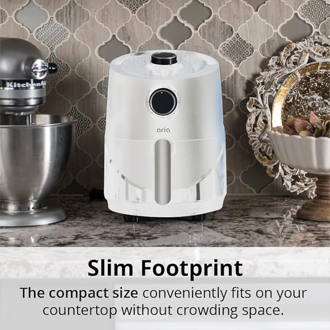 Aria Air Fryers Teflon-Free 3 Qt. Premium Ceramic Air Fryer with Recipe Book, White, (CCW-909)
