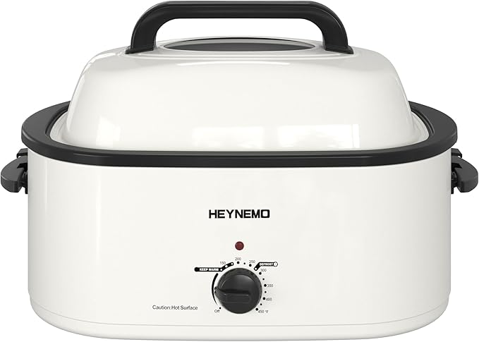 Roaster Oven 22Qt, 1450W Electric Turkey Roaster Oven Buffet with Self-Basting Lid, Cool-Touch Handles, Removable Pan and Rack, Stainless Steel, White