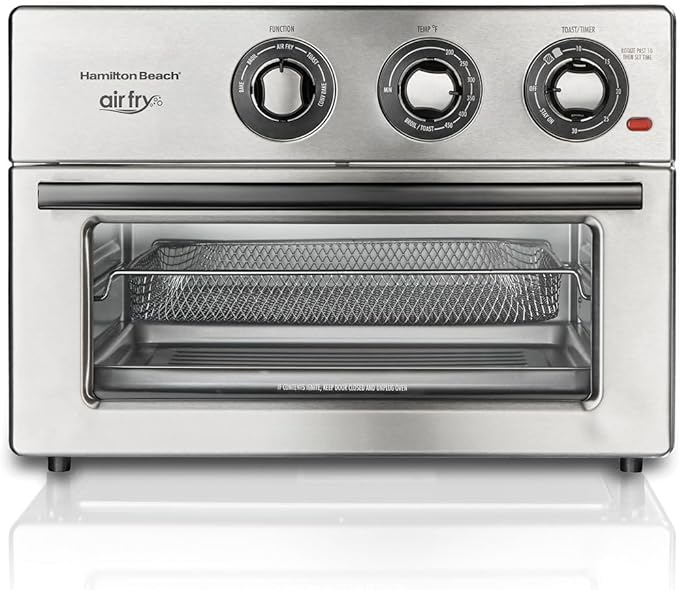 Hamilton Beach Toaster Oven Air Fryer Combo, Includes Bake, Broil, and Toast, Fits 12” Pizza, 1800 Watts, 6 Cooking Modes, Stainless Steel