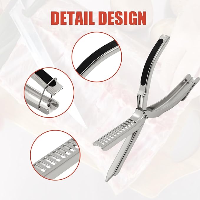 BBQ Rib Skinner & Membrane Remover - Ergonomic Rib Prep Tool with Boning Tongs, Stainless Steel Non-Slip Grip, Dishwasher Safe BBQ Grilling Accessory