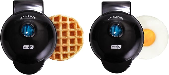 Dash Mini Maker Set - Customized Treat Maker - Supports Multi-Function Cooking - Easy Cleanup and User-Friendly Design - Black - Waffle & Griddle Irons