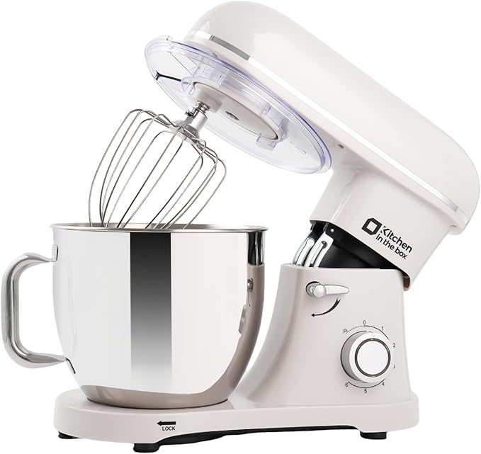 Kitchen in the box Stand Mixer - 6.5 Quart Mixing Bowl with Handle, 900 Watt Heavy Bread Dough Standing Mixers Tilt-head with Dough Hook, Whisk, Flat Beater and Splash Guard (Cream)