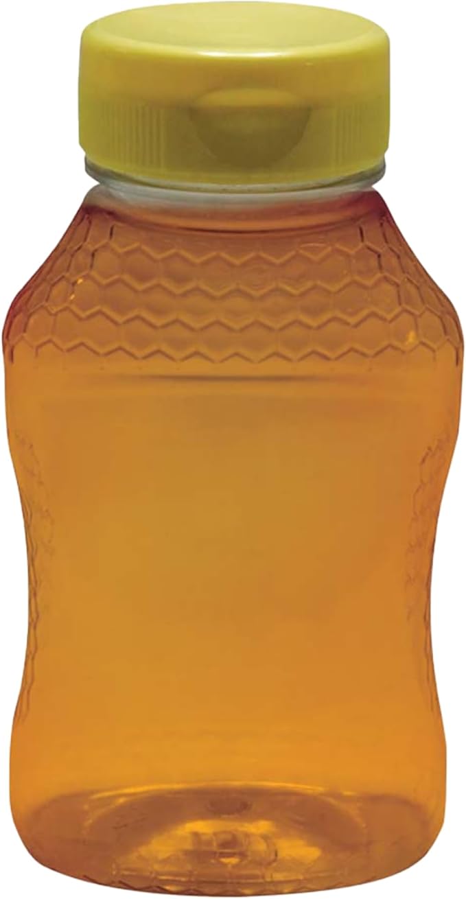 Mann Lake Refillable Hourglass Honey Jars | 8 oz Plastic Containers with Yellow Flip-Top Lids | Empty Bottles for Honey Storage & Dispensing | 24-Pack (Honey Not Included)
