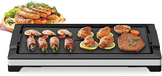Electric Smokeless Indoor Griddle, Flat Top Grill, 1800W Fast Heat Up BBQ Grill, Large Nonstick Cooking Plate, 5 Levels Adjustable Temperature, Detachable & Dishwasher Safe, Cool-touch Handles, Black