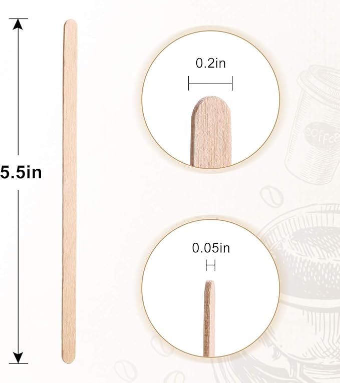 Wooden Coffee Stirrers Individually Wrapped 5.5" Coffee Stir Sticks 100 Pcs, Natural Birch Round End Thick Birch Wood Eco-Friendly Suitable for Coffee, Cocktail and Hot Drinks