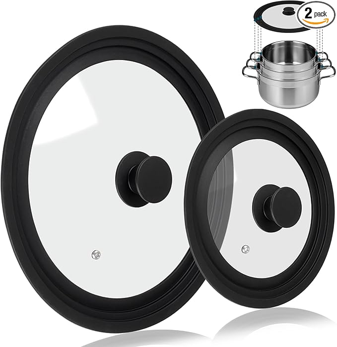 Universal Lid for Pots Pans and Skillets, 2 Pack Pan Cover fit 7", 8" 9" & 10", 11", 12" Diameter Cookware, Silicone Replacement Pan Lid Pot Lids for Frying Pans, Cast Iron,Tempered Glass Lid
