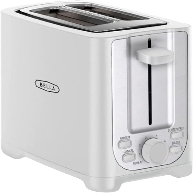 bella 2 Slice Toaster with Auto Shut Off - Extra Wide Slots & Removable Crumb Tray and Cancel, Defrost & Reheat Function - Toast Bread, Bagel & Waffle, White