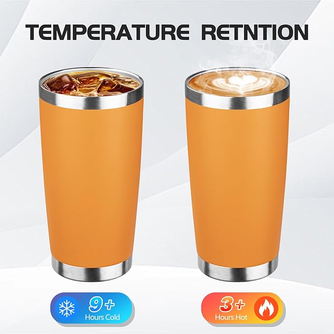 StarSpeed 20oz Tumbler Bulk with Lid, Stainless Steel Insulated Tumblers Double Wall Vacuum Insulated Travel Mug, Powder Coated Coffee Cups for Hot and Cold Drinks(Orange,1)