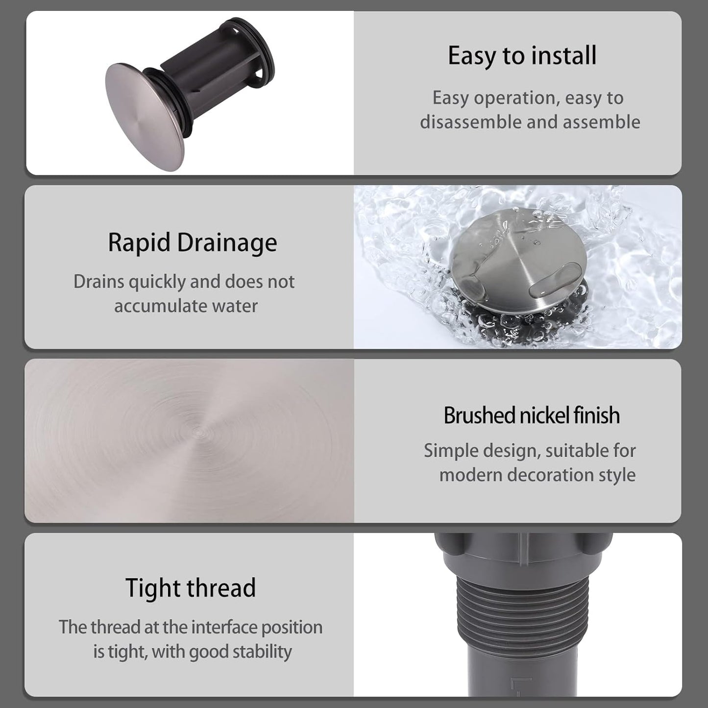 ARCORA Bathroom Sink Drain with Overflow 2 Pack, Brushed Nickel Pop Up Drain Stopper Vanity Vessel Sink Clicker Drain Stopper