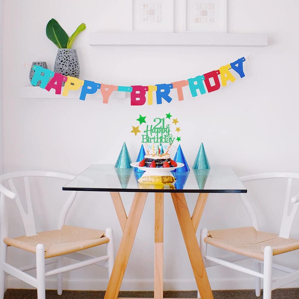Glittery 21st Happy Birthday Cake Topper with Star,Personalised 21 Birthday Cake Toppers Party Decorations Party Supplies for Boys Girls Green Gold