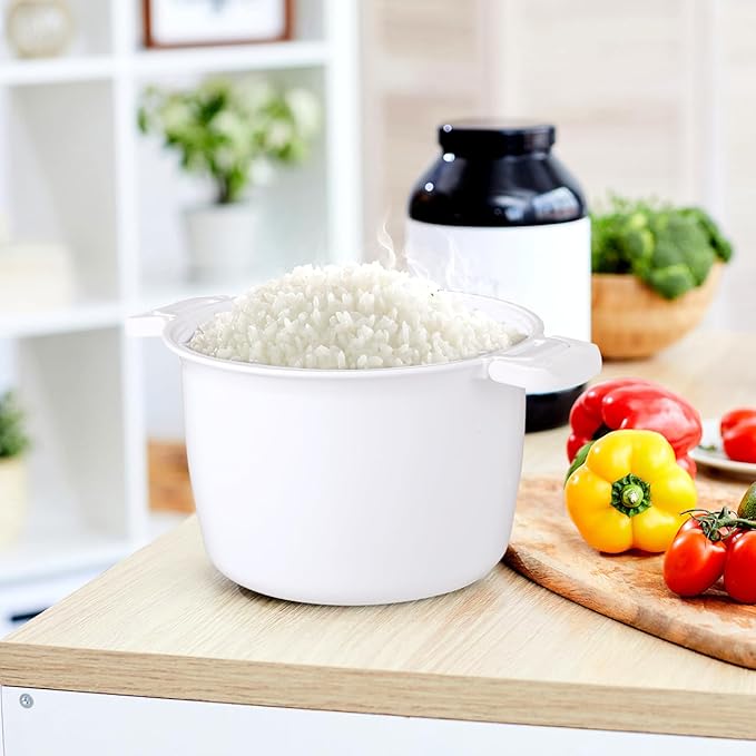 DOITOOL Microwave Rice Cooker 2 Quart, Microwave Steamer for Vegetables, 1.8L Professional Large Micro Cookware for Grains, Pasta & Potatoes - BPA Free, Dishwasher Safe