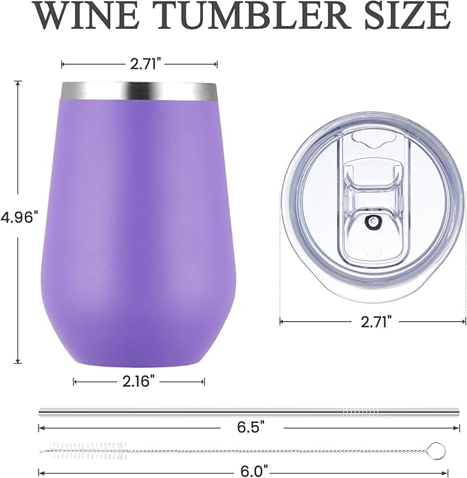 MEWAY 12oz Stainless Steel Wine Tumbler with Lid - Double Wall Vacuum Insulated Swig cups for Hot and Cold Drinks, Ideal for Coffee, Wine, Beer, gifts for Women under 10 dollars(Purple,Set of 8)