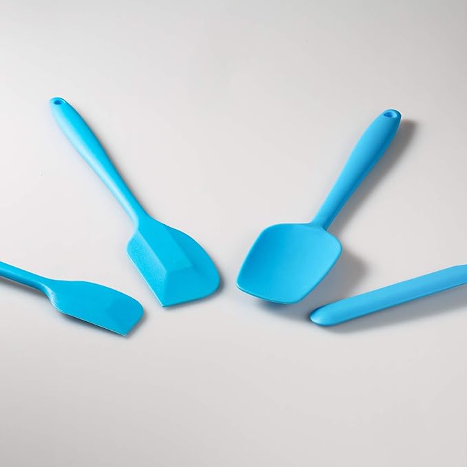 4 Piece Silicone Spatula Set, Flexible Heat Resistant Non-scratch Baking Cooking Rubber Spatulas with Stainless Steel Core, Blue