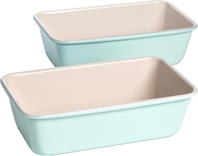 Tasty Clean Ceramic Loaf Pan Set, 2-Pack of 9-Inch x 5-Inch Cake Pans, Durable Aluminized Steel for Professional Results, Clean Ceramic Nonstick Coating, Oven Safe to 425°F, Dishwasher Safe, Aqua