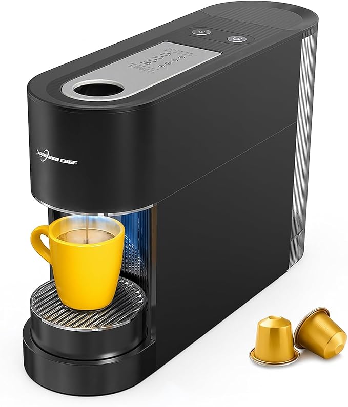 Espresso Machine Coffee Makers, Compatible with Nespresso Original Pods, One-Touch with Illuminated Brew Zone, 20 Bar Pump, 33.8oz Removable Tank, Compact Design, CM-C07-A