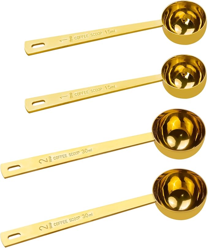 4 Pcs Coffee Scoop, Gold Stainless Steel Coffee Spoons Set, 2 Pack 1 tablespoon (15ml) and 2Pack 1 tablespoons (30ml) Spoon, Gold Tablespoon Measure Spoon for Coffee, Milk Powder, Fruit Powder