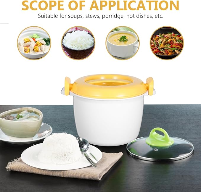 OSALADI 1L Microwave Rice Cooker Mini Rice Cooker Steamer Keep Warm Function for Soups Stews Grains Oatmeal Yellow