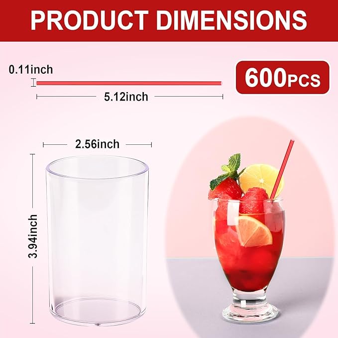600 Pcs Red Coffee Stirrers Stir Sticks Set - Acrylic Stir Stick Holder Cocktail Straws Bar Straws Drink Stirrers for Coffee Whiskey Valentines Day Disposable Drinking Straws Party Supplies