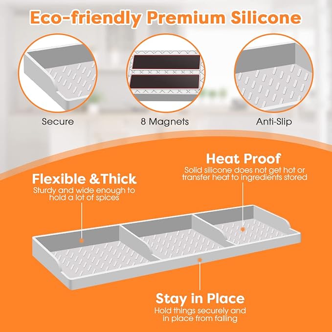 Hydream Stove Top for Silicone Shelf,30 Inch Magnetic Shelf Over the Stove Spice Rack of,Kitchen Organizer Magnet Above Stovetop Flat Back of Storage Suctioned-Light Grey