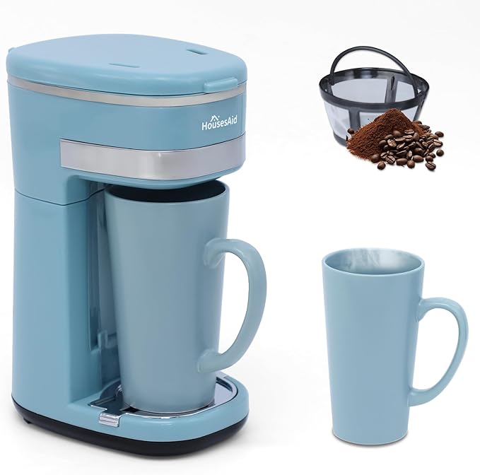Coffee Machine, Single Serve Coffee Maker,One Cup Coffee Maker with Reusable Filter & One-touch Control Button, Portable Brewer for Camping, Travel & Home, Easy To Clean& Store, 15oz/450ml