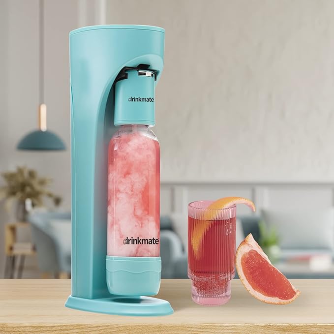 Drinkmate Sparkling Water and Soda Maker, Carbonates Any Drink, Bubble Up Bundle - Includes Two 60L CO2 Cylinders, One Carbonation Bottle, and Fizz Infuser - Arctic Blue