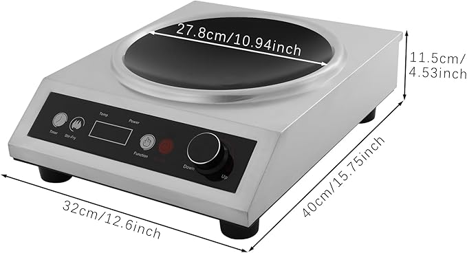 1800W Electric Wok Used For Home And Commercial,Induction Wok With Concave Surface Stainless Steel Strong Power Dual Control Mode 10 Power And Temp 24H Timer Induction Cooktop For Cooking