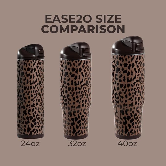 HydroJug Ease2o Water Bottle with Straw & Chug Lid, Stainless Steel, Vented Cap to Help Reduce Pressure, Water-Level Window, Cup Holder Friendly, Non-Slip Base – 32oz, Brown Leopard