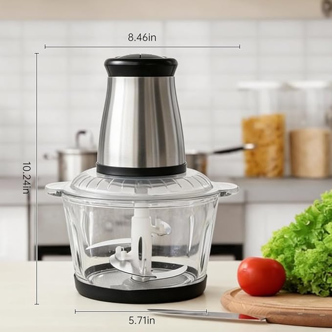 Electric Food Processor and Vegetable Chopper, 2L Glass Bowl Small Food Mixer for Meat, Vegetables, Nuts, with 2-Speed & Pulse Control for Easy Clean, Compact Kitchen Gadget
