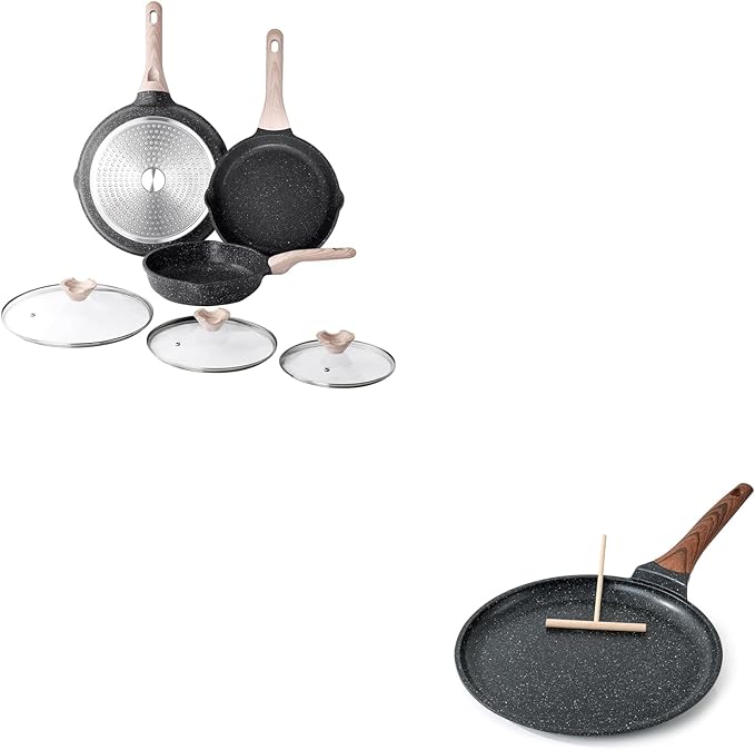 Kordisen Crepe Pan Nonstick, 12 Inch Dosa Pan with Spreader, Granite Coating Comales Para Tortillas Pancake Pan, Flat Pan for Stove Top, Induction Compatible, PFOA Free