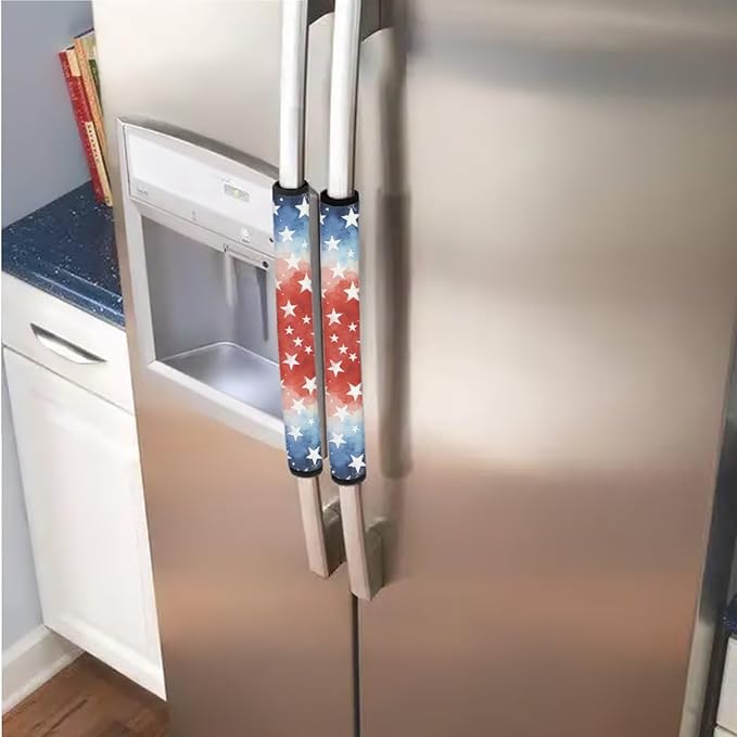 4th of July Refrigerator Door Handle Covers Set of 6 Patriotic America 250th Anniversary Decor Handles Keep Clean Anti-Slip Fridge Accessories Home Decor, USA Theme Star Pattern