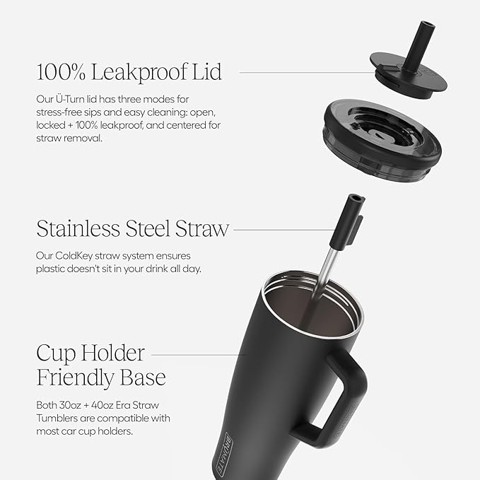 BrüMate Era 30 oz Tumbler with Handle & Straw | 100% Leakproof Insulated Water Bottle Tumbler with Lid & Flexible SoftSip Straw | Made of Stainless Steel | Cup Holder Friendly | 30oz (Primrose)