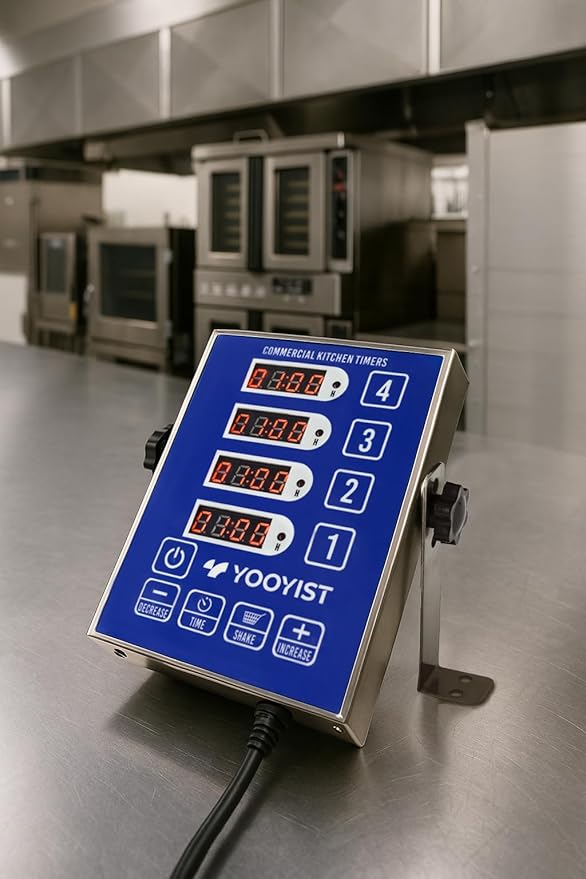 Precision Kitchen Timers for Cooking – 4 Channel Commercial Kitchen Timer Restaurant Kitchen Supplies – Stainless Steel Digital LED Chef Cooking Timer – Reminder Function, Loud Alarm, Blue