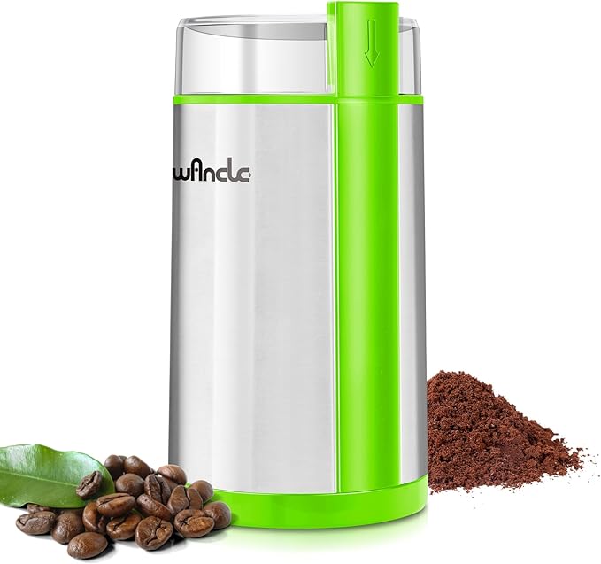 Coffee Grinder, Wancle Electric Coffee Grinder, Quiet Spice Grinder, One Touch Coffee Mill for Beans, Spices and More, with Clean Brush (Green+Stainless Steel+Green)