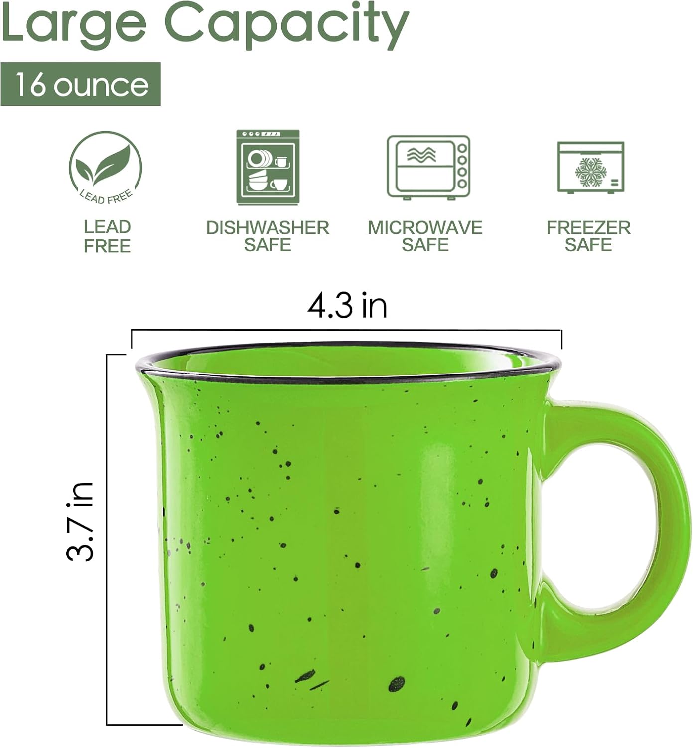 bestone Coffee Mugs Set of 4，16 oz Large Coffee Mugs, Ceramic Mugs with Handles,Salad,Noodles etc Coffee Mugs, Cups for Coffee Cereal Latte ，Microwave & Dishwasher safe，Green