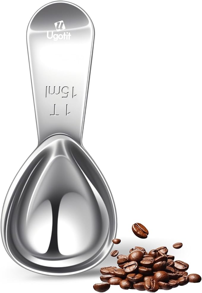 Ugotit Coffee Scoop for Ground Coffee, 1 Tablespoon Short Handle 304 Stainless Steel, Precise Measuring Spoon, Fits Canisters & Protein Powder Containers