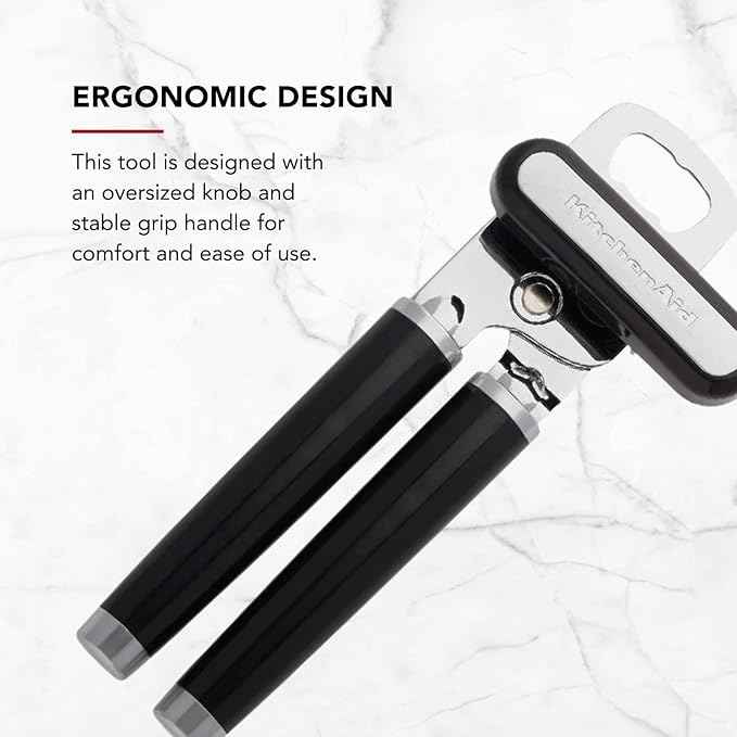 KitchenAid Classic Multifunction Can Opener and Bottle Opener Easy to Use,Razor Sharp Stainless Steel Cutting Wheel,Soft Ergonomic Handles,Black,(Pack of 12)