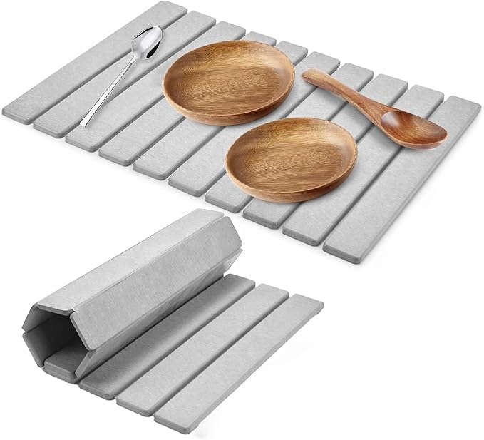 Large Stone Dish Drying Mats for Kitchen Counter, 24"(L)×16"(W) Quick Dry Collapsible Dish Drying Mat, Eco-Friendly Absorbent Diatomaceous Earth Mats for Dishes Bottles Cups, Match Any Countertop