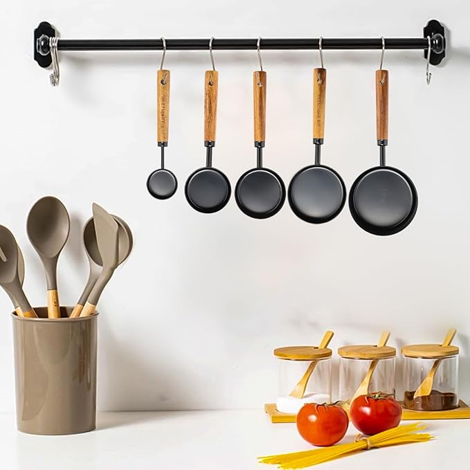 Measuring Cups and Spoons Set Stainless Steel Measuring Cups and Spoons with Wood Handle for Dry and Liquid Ingredient