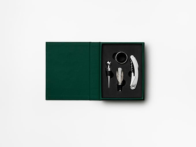 Printworks The Essentials, Wine Tools – Wine Bottle Opener, Stopper, Pourer & Collar Set in Elegant Book-Style Case
